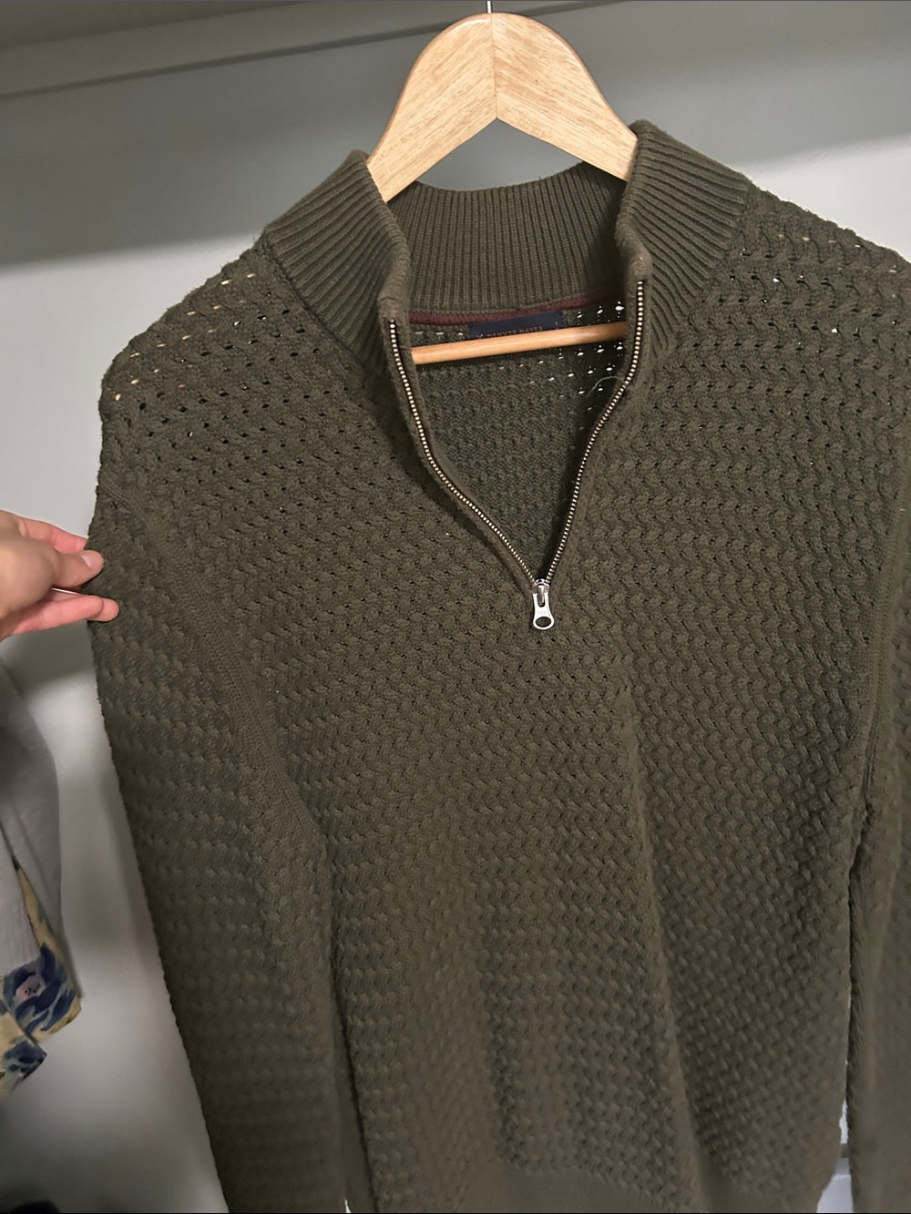 Denver Hayes Olive Zip-Front Knit Sweater